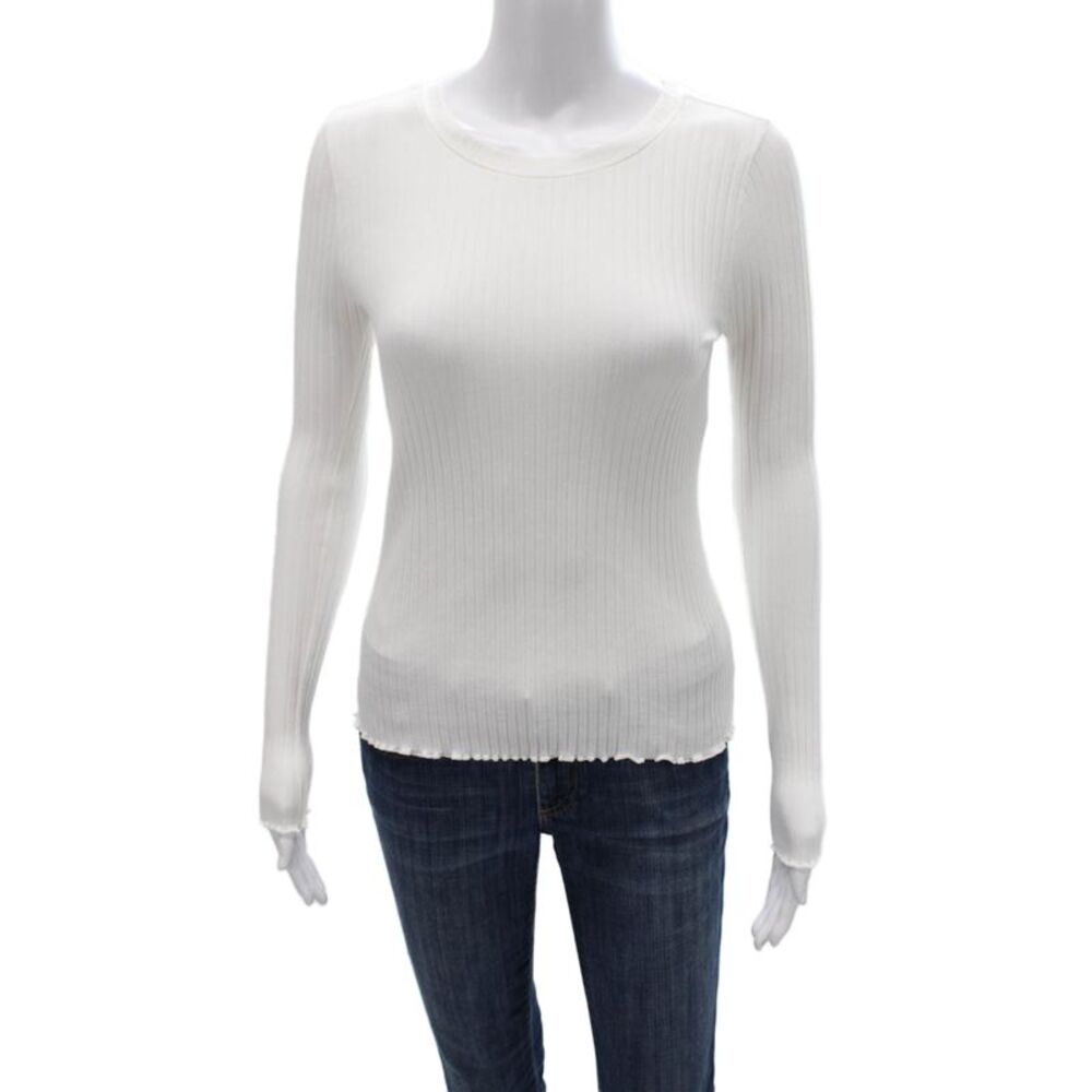 Goldie Women Basic White Long Sleeve T-Shirt Round Neck Modal Size S